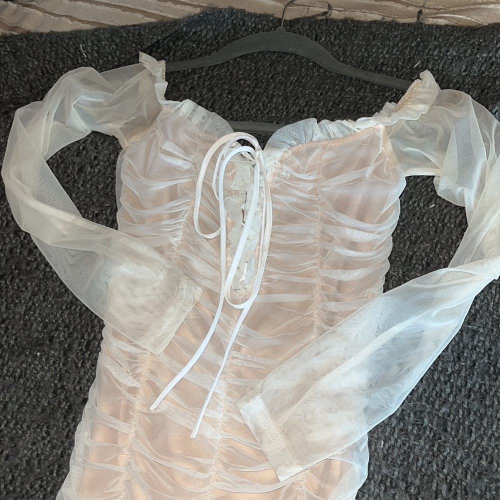 White Ruched Mini Dress - Picture 2 of 2
